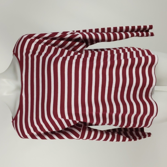 Dannii Minogue Top Size 14P White Red Stripe Long Sleeve Back Slit Hi-Low Hem - Picture 2 of 14